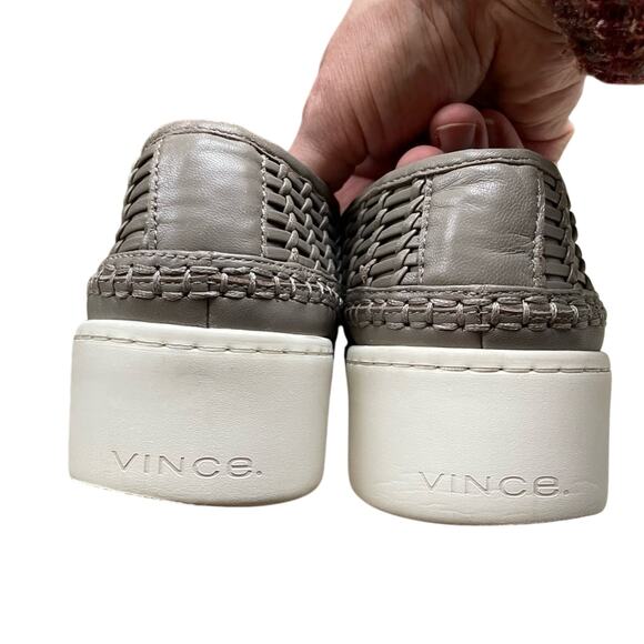 Vince Stafford Platform Sneakers Loafers Leather Slip On Woven Women’s 8.5 Gray - Picture 8 of 17